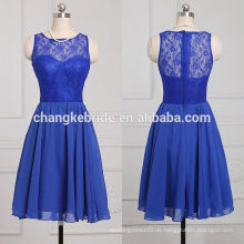 Beliebte Royal Blue Brautjungfer Kleid ärmellose Chiffon Brautjungfer Kleid, knielangen Spitze Brautjungfer Kleider